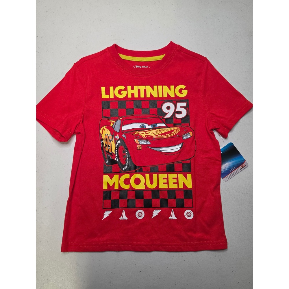 Disney Pixar Cars Lightning McQueen 95 Red Graphic T-Shirt Boys Size 5 NEW